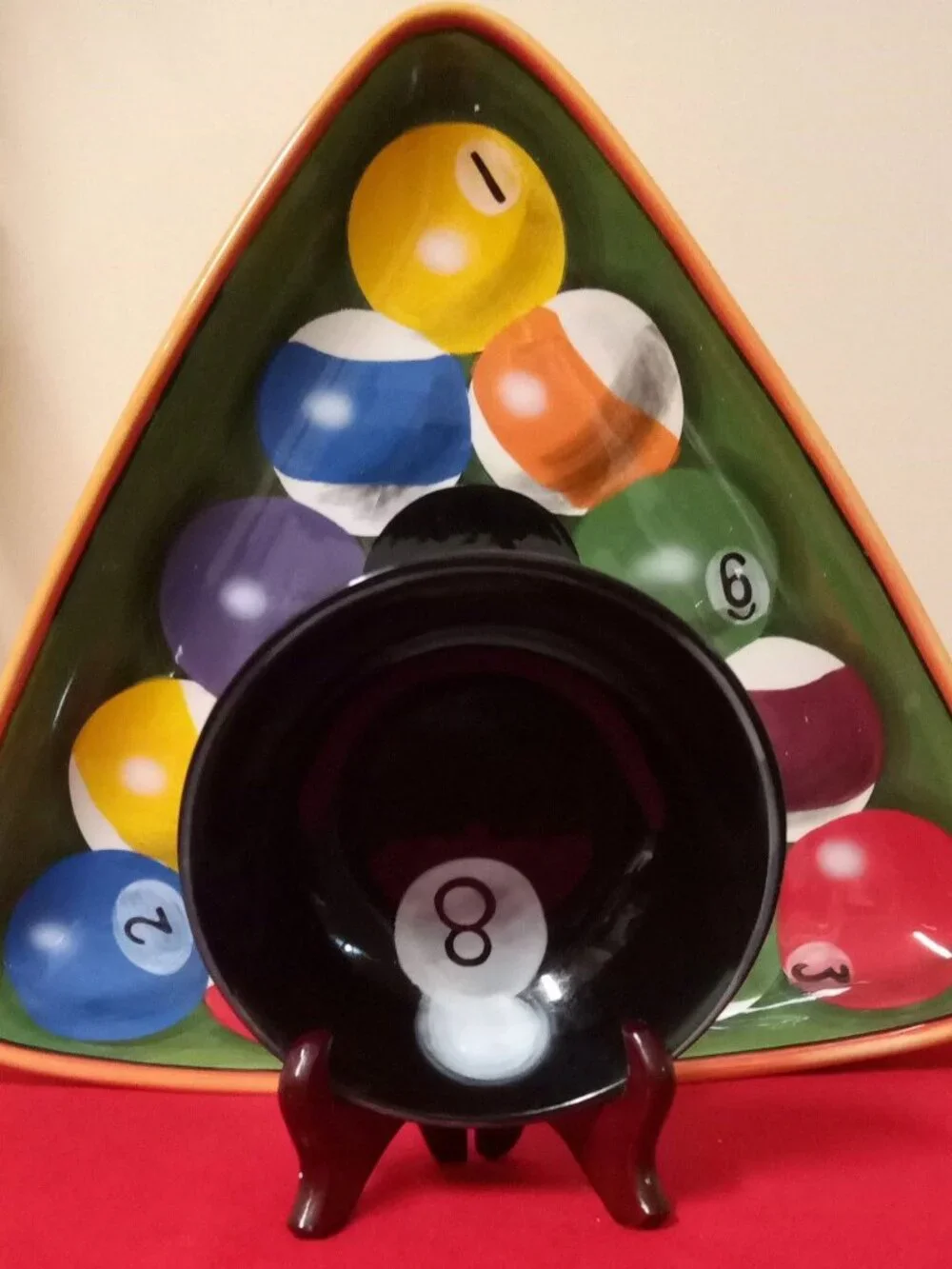 Clay Art Rack Em Up Pool Billiard Design Dip Bowl Appetizer Tray Serving Set 16